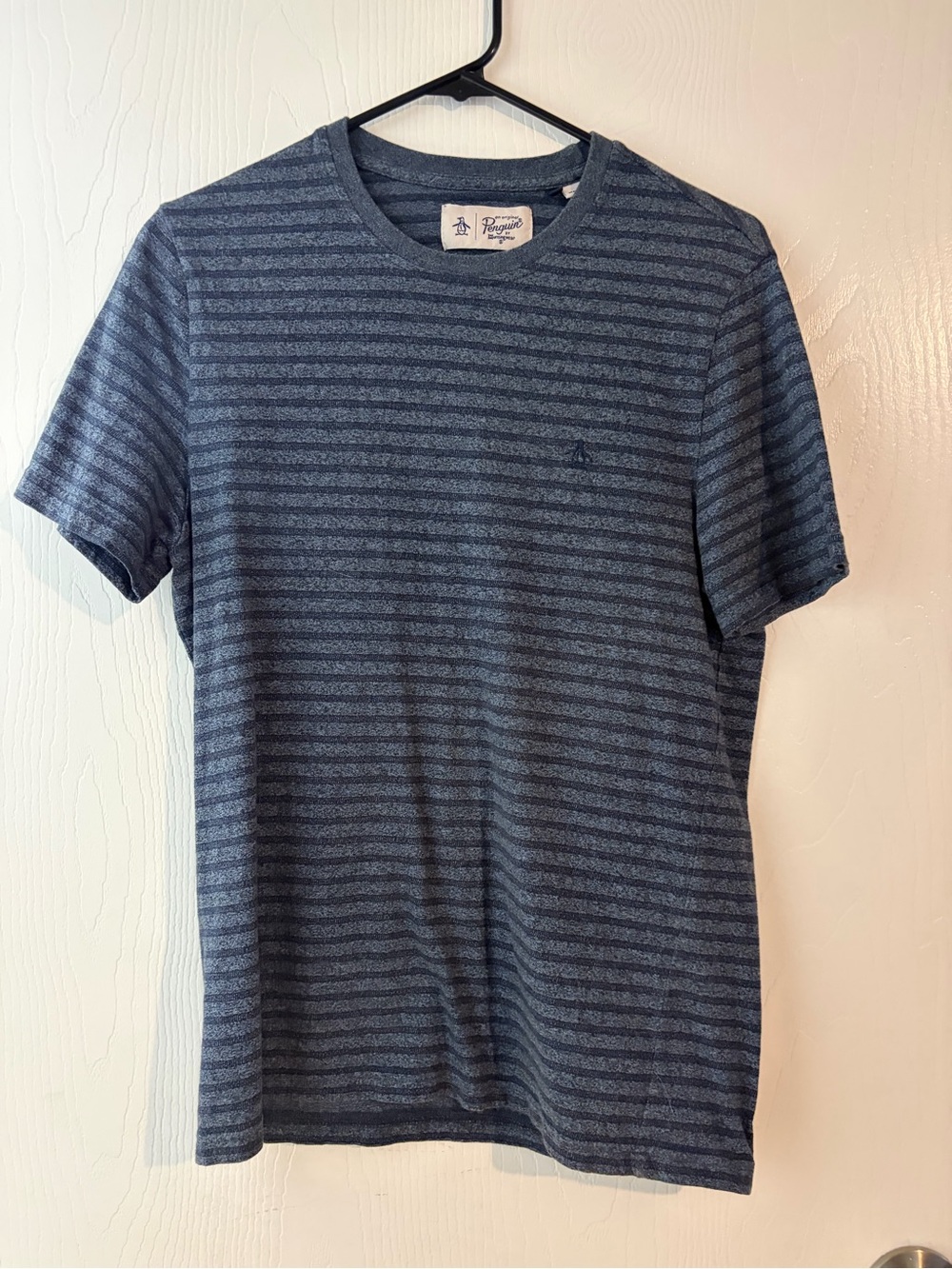 Original Penguin Navy and Heather Gray Striped Crew Neck Tee